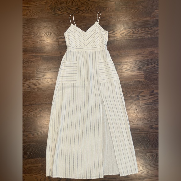 Monteau Blue & Off-White Striped Linen Blend Maxi Dress M - Picture 7 of 8